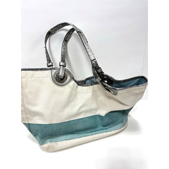 Coach Beach Tote Carryall White Blue Cream Starfish Ocean Shoulder Bag *AS IS* - Picture 9 of 16